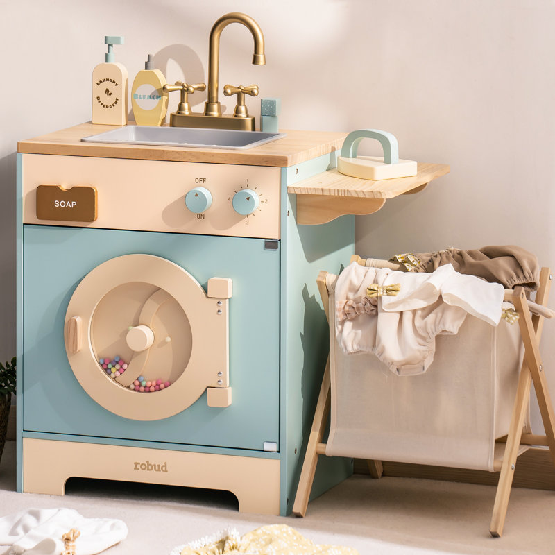 Playset 3 Wooden Washing Machine Play Kitchen Toy for Kids